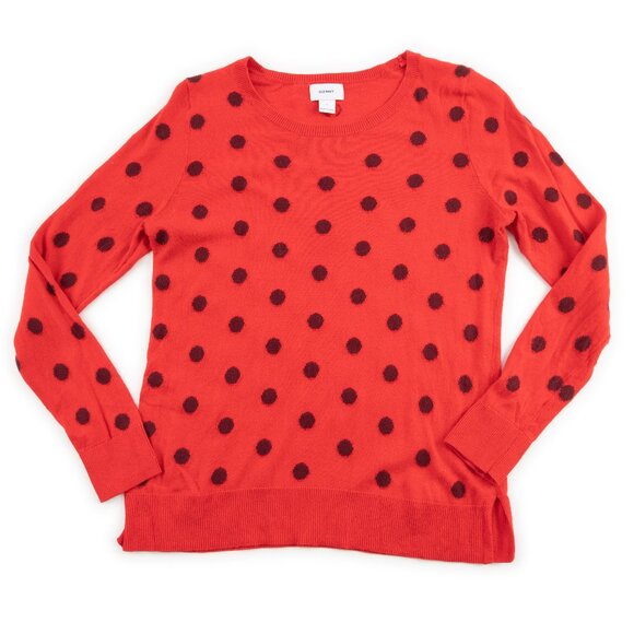 OLD NAVY red crewneck sweater w/ maroon polka dots size S - Picture 1 of 8